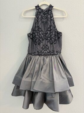 Sherri Hill Silver Embellished Evening Dress